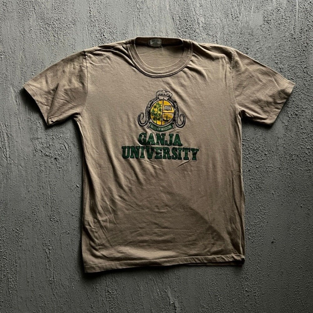 Vintage Ganja University Shirt Large Brown 1990s Jamaica Weed of Wisdom